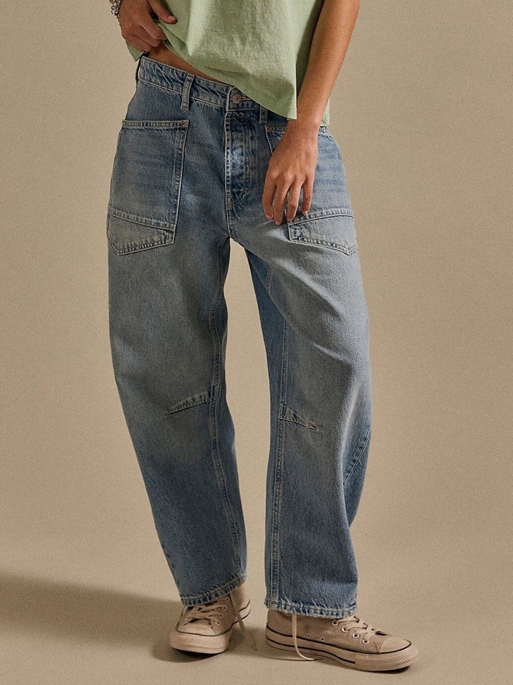 Free People We The Free Minimalist Moxie Barrel Jeans in County Fair Blue NWT